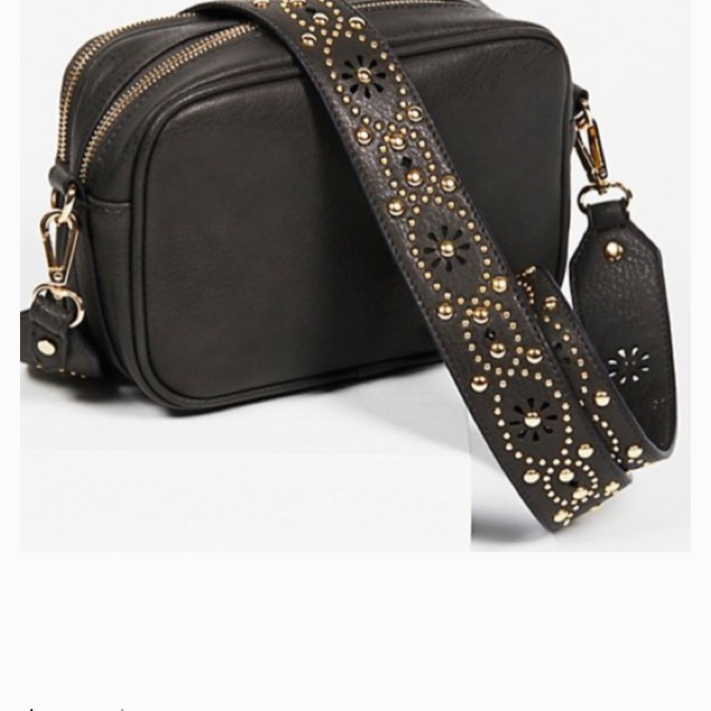 Free People Lex Vegan Crossbody Laser Cutwork Studded Strap **TAN** $98 Sold Out